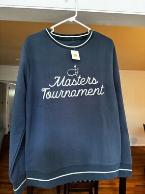 MASTERS 2026 *NEW DESIGN* Navy Sweatshirt with White Stitched Script. MEDIUM